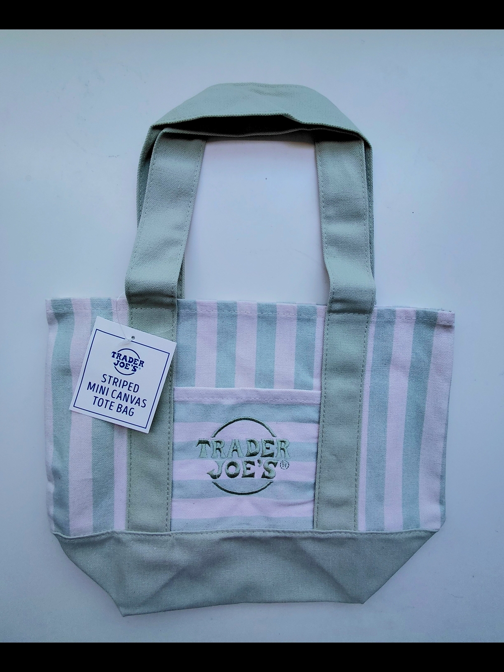 Trader Joe's Mint & White Striped Canvas Tote